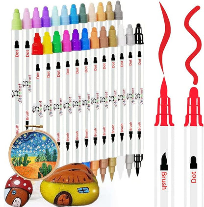Acrylic Paint Markers, 24 Colors Fabric Markers ,Acrylic Paint Pen Dual Tip with Brush Tip and Dot Tip, No Bleeding Coloring Marker for Wood, Rock, Canvas, Glass, Metal, Ceramic, Plastic, Fabric