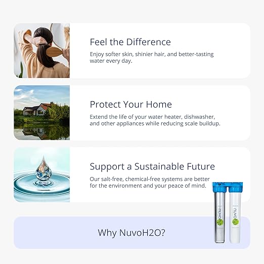 NuvoH2O 2-Stage Citrus, Salt-Free Water Filter System + Water Softener and Carbon Filter – Healthy & Pure Water – Removes Hard Water Build Up (Home Duo System)