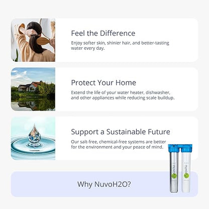 NuvoH2O 2-Stage Citrus, Salt-Free Water Filter System + Water Softener and Carbon Filter – Healthy & Pure Water – Removes Hard Water Build Up (Home Duo System)
