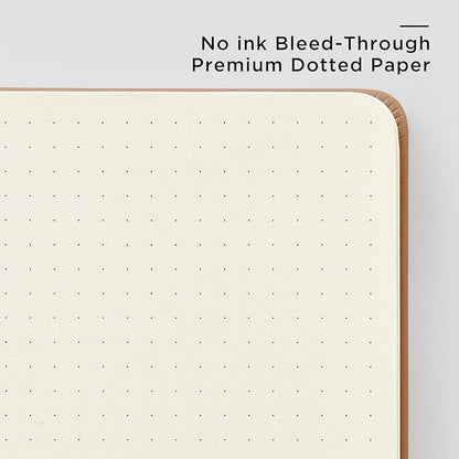 &And Per Se Dotted Journal Notebook, A5 Hardcover Leather Bullet Dotted Journal, 160 Pages 100 gsm Thick Paper, 3 Sheets of Stickers Included- 5.7'' x 8'' (Light Brown)