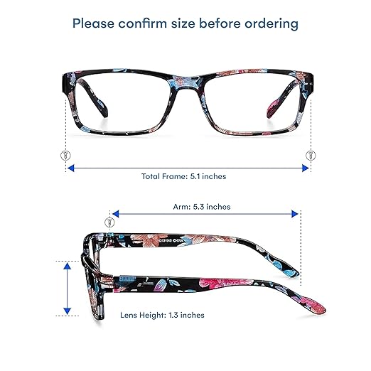 Readerest 2.25 Blue Light Reading Glasses - Lightweight Computer Glasses - Eye Strain, UV Glare Protection (Floral)