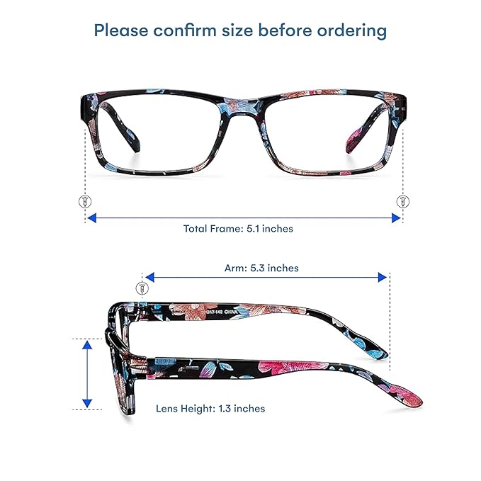 Readerest 2.5 Blue Light Reading Glasses - Lightweight Computer Glasses - Eye Strain, UV Glare Protection (Floral)