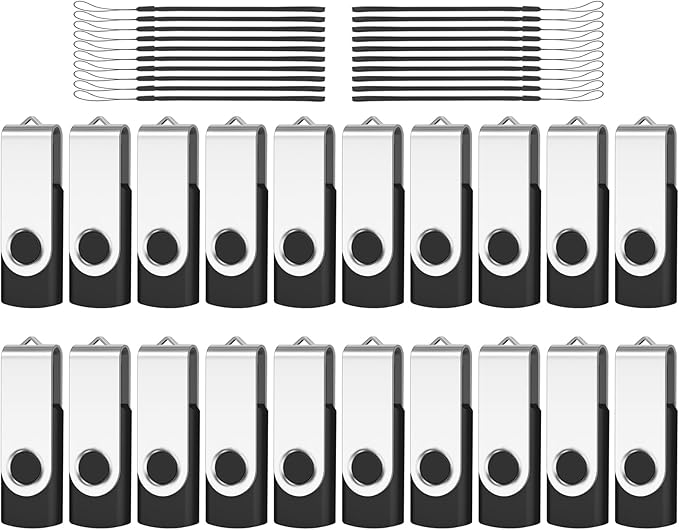 AreTop 20-Pack Flash Drive 256MB Bulk Thumb Drives USB 2.0 Metal Memory Sticks with Lanyard,Portable Keychain Jump Drive Multipack for Date Storage at Home & The Office Black