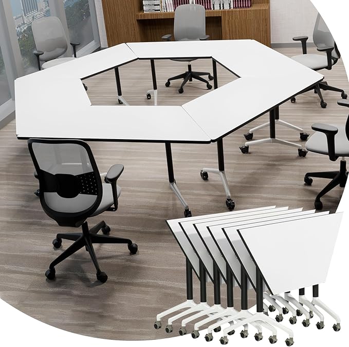 Conference Table,Folding Conference Room Tables with Flip-Top Design,Rolling Seminar Meeting Table with Caster,Mobile Training Tables,Large Seminar Tables for Office,Conference Training Room (6)