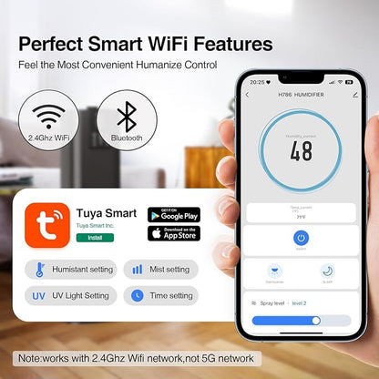 Smart Humidifiers Large Room Bedroom Home, 2.11Gal(8L) Quiet Top Fill Cool Mist Humidifier, Smart App & Remote Control, 3 Speed Humidifier with 360° Nozzle, Humidity Setting for Baby Office