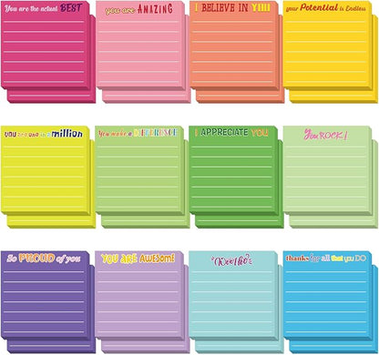 Yinder 12 Pcs Employee Appreciation Sticky Notes Xmas Gift Bulk Motivation Note Pads Mini Inspirational Note Gift for Teacher Nurse Staff Coworker Office Supply 3 x 3'' (Appreciation,Classic Color)