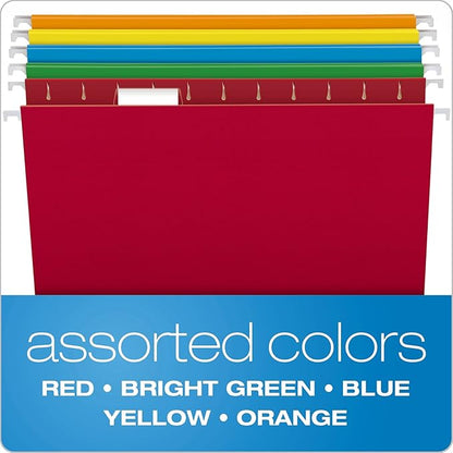 Pendaflex Hanging File Folders, Letter Size, Assorted Colors, 1/5-Cut Adjustable Tabs, 25 Per Box (81663) (Pack of 10)