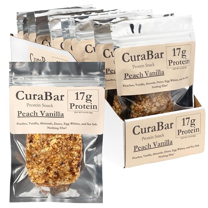 CuraBar Protein Bars – Peach Vanilla, 17g Protein, Low Carb, Gluten Free, Dairy Free, Healthy Snack, Seed Oil Free, No Artificial Ingredients, 12 Count