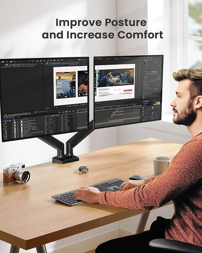 ErGear Dual Monitor Stand up to 32 inches Screen, Load-Bearing Max 22 lbs Each Arm, Adjustable Dual Monitor Mount, Sturdy Steel vesa Monitor Mount with Stable VESA 75x75 100x100mm