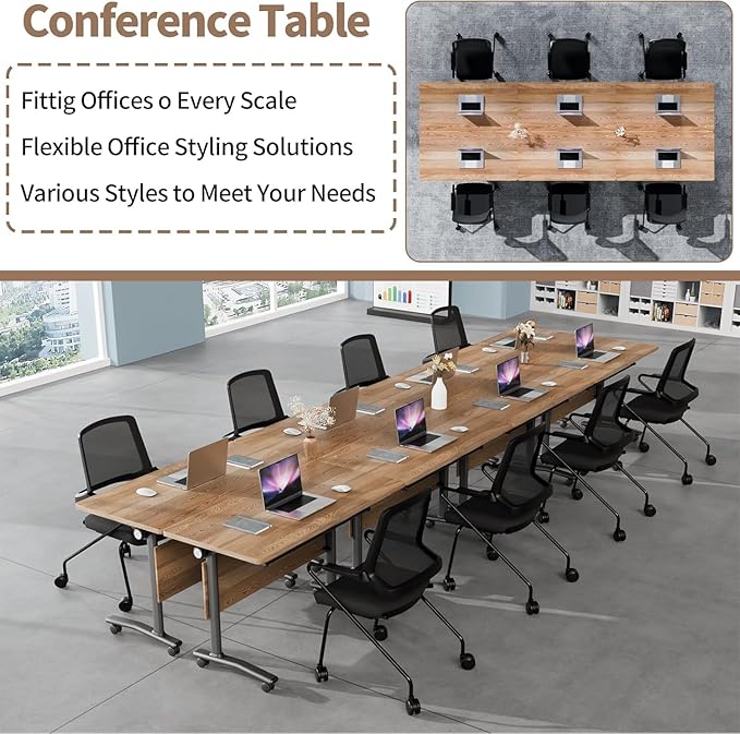 Conference Table, Folding Conference Room Table Meeting Tables, Flip Top Training Table Foldable Conference Tables with Wheels for Office, Conference Room, School (4 Pack A, 55.1 x 23.6 x 29.5 inch)