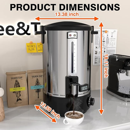 Commercial Coffee Urn, 110-Cup 16L Fast Brew Stainless Steel Hot Beverage Dispenser with Thermometer-Electric Hot Water Urn for Wedding, Party, Catering Events with Easy Cleaning(Double Wall)