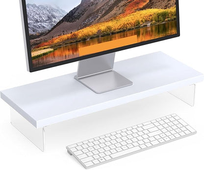 Monitor Stand Riser, Wood & Acrylic Computer Monitor Stand Desk Desktop Organizer Table for Home, Office Workspace, Laptop Riser, Printer, PC & TV Screen Riser