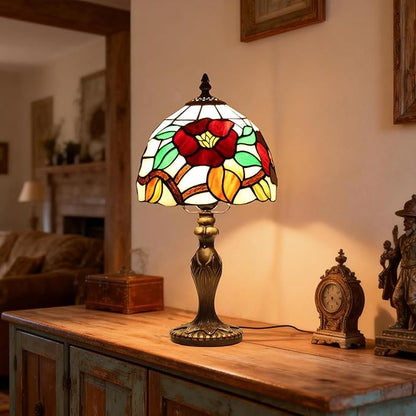 Stained Glass Lamp, Haitang Flower Table Lamp, 8 Inch Small Antique Lamp, for Bedside Nightstand Bedroom Living Room Home Office