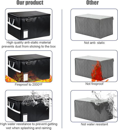 Fireproof Document File Organizer Box, Fireproof Safe Box with Lock, Portable Office Storage Cabinet for Hanging Letter/Legal Folder 16.1 x 12.9 x 11in