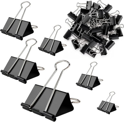 300 Pack Binder Clips Paper Clamps Assorted Sizes (Black), Jumbo, Large, Medium, Small, Mini and Micro, 6 Sizes for Office, School and Home