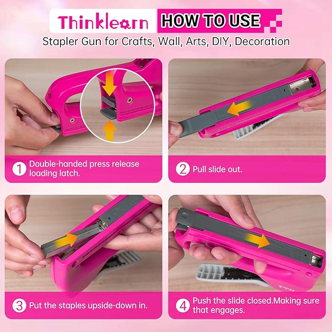 THINKLEARN Light Duty Staple Gun for Wood - Pink 4-in-1 Upholstery Staple Gun with 1600pcs JT21 Staples and Staple Remover, Fabric Staple Gun for Upholstering, Staple Gun for Crafts, DIY, Decoration