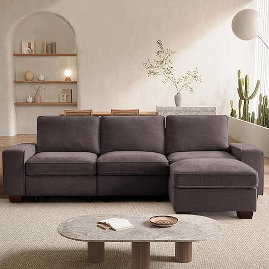 TEKAMON 100" Modular Sectional Sofa with Seats Storage, L Shaped Couch with Movable Ottoman, Chenille Fabric Couch for Living Room, Office, Deep Seat, USB Charging,Removable Cover (Dark Grey)