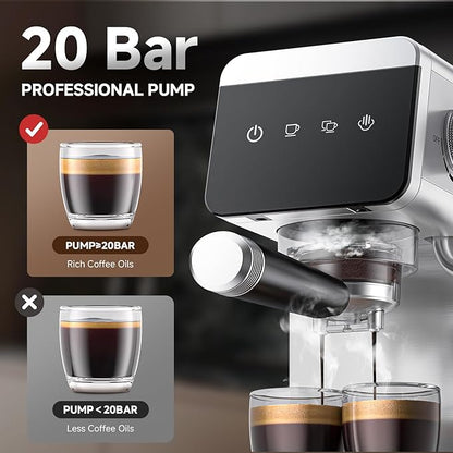 AMZCHEF Espresso Coffee Machine|Upgraded Water Tank |20 Bar Pressure System|LED Touch Screen|Compact Design Perfect for Home & Office