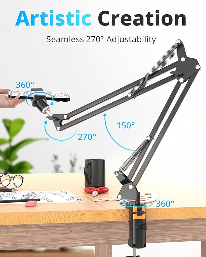 UBeesize Overhead Phone Mount, Flexible Webcam Arm with Phone Holder and Ball Head, Overhead Tripod for Phone Drawing Live Streaming Cooking Flat Photography