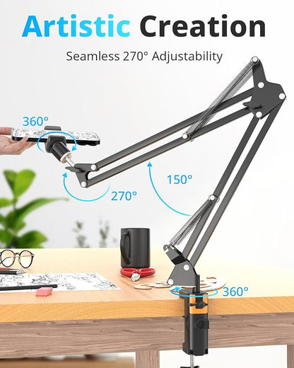 UBeesize Overhead Phone Mount, Flexible Webcam Arm with Phone Holder and Ball Head, Overhead Tripod for Phone Drawing Live Streaming Cooking Flat Photography