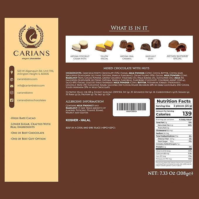 CARIANS Chocolate Gourmet Truffles Box, Assorted Pralines Box, Premium Gourmet Gift Basket, Assortment of Milk and Dark Chocolate Great for Gift Giving, Anniversary, Thanksgiving, Christmas