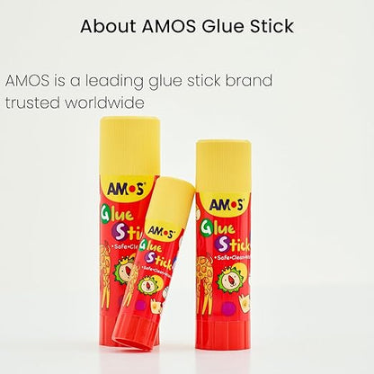 AMOS Glue Sticks — 22 g (0.78 oz), 20 Sticks in Display Box, Kid’s Design for Classroom, Home & Crafts — Washable, Non-Toxic, Acid-Free