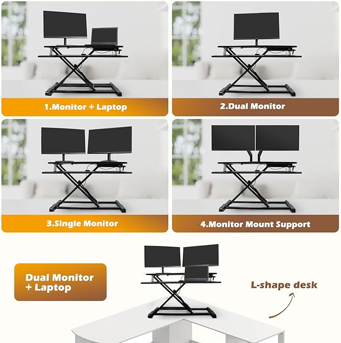 Standing Desk Converter, Height Adjustable Sit Stand Riser with Keyboard Tray for Home Office,Stand Up Desk Riser, 31.5"，28.6lbs Weight Capacity, Black