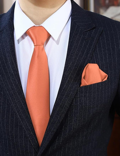 PenSee Men's Tie Set Solid Pure Color 3.15" (8CM) Classic Formal Plain Necktie and Pocket Square Set For Men