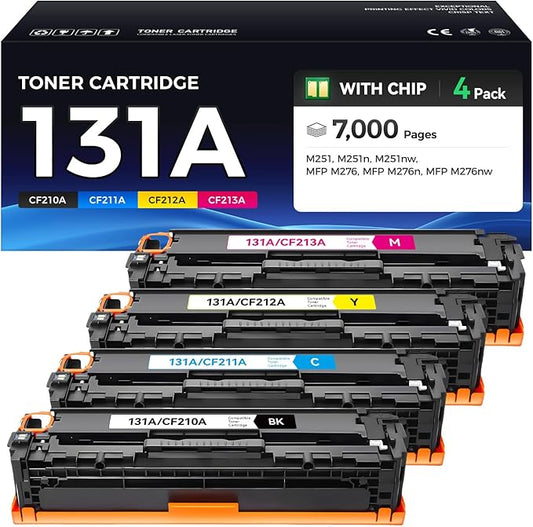 131A Toner Cartridge 4-Pack Black Cyan Yellow Magenta with Chip High Yield Replacement for HP 131A 131X Toner Compatible for HP Laserjet Pro 200 Color MFP M276nw M276n M251nw M251n Printer