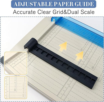 12" Guillotine Paper Cutter and Trimmer with Corner Rounder Cutter & Sharpening Stone,Heavy Duty 16 Sheet Capacity Metal Base for A4,Cardstock,Photo Paper,Office School Craft Use-Updated