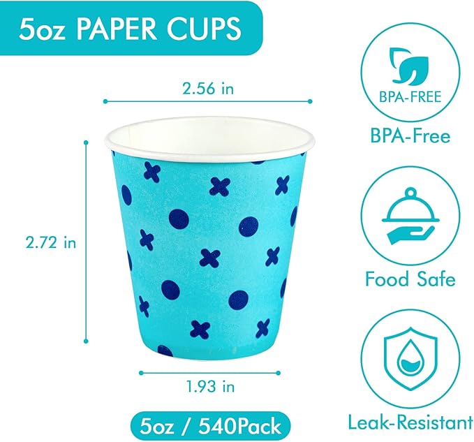LITOPAK 540 Pack 5 oz Disposable Paper Cups, Pink and Blue Disposable Paper Snack Cups, Small Mouthwash Mugs for Home, Bathroom, Picnic, Party, and Events