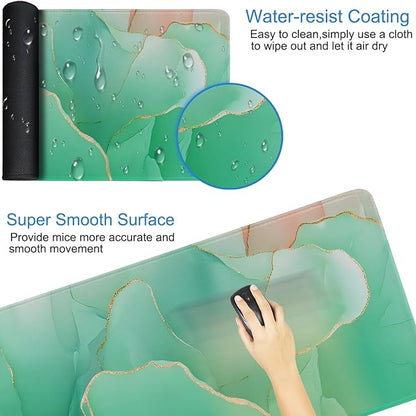 Large Mouse Pad 31.5 x 11.8 in, Gaming Mousepad with Stitched Edges, Premium Microfiber Cloth Surface, Waterproof Non-Slip Base Keyboard Desk Mat for Home Office Gaming, Marble Green