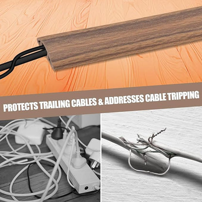 Floor Cord Cover Cavity 0.8"x0.37" Self Adhesive Cord Hider, 10FT Low Profile Cable Management, Extension Strip Protector for Wires, Prevent Cable Trips for Offices, Gyms,(Wood Smoked Brown)