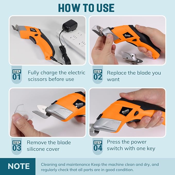 VLOXO Electric Scissors, Cordless Cardboard Cutter Power Fabric Scissors Mini Box Cutter with Blades Rechargeable Multi-Tool for Crafts Leather Cardboard Carpet Plastic Include Case Yellow