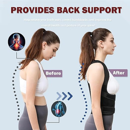 Posture Corrector for Women and Men,Adjustable Full Back Brace and Shoulder Straightener,for Back Pain Relief,Hunchback Correction,Scoliosis,Thoracic Spine,Posture Trainer（Black/Large