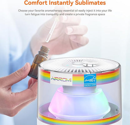 AIRROMI Air Purifiers for Bedroom Home,Up to 658 Ft²,Activated Carbon Filter Cleaner,With Fragrance Sponge for Better Sleep,Night Light,Pet Dander,Allergies,Smoke,Odor,Desktop Air Cleaner A2002Rainbow