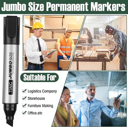 Cholemy 40 Pcs Jumbo Permanent Markers Bulk Large Chisel Tip Permanent Markers Quick Drying Pens for Office Teacher Supplies(Black)