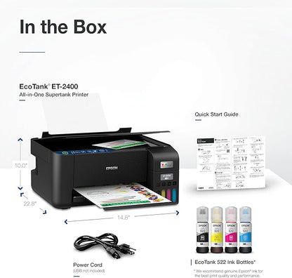Epson EcoTank ET-2400 Wireless Color All-in-One Cartridge-Free Supertank Printer with Scan and Copy – Easy, Everyday Home Printing, Black