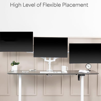 VIVO 17 to 32 inch Triple Pneumatic Monitor Mount, 2 Pneumatic Arms, 1 Fixed, Adjustable Swivel, Rotation, Heavy Duty VESA Desk Stand with C-clamp, Max VESA 100x100, White, STAND-V300GW