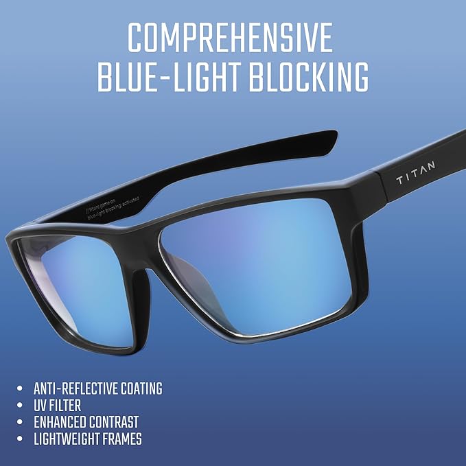 Titan Gaming Glasses, Anti Blue Light Glasses Men, UV400 Protection Blue Light Blocking Glasses for Computer Eye Strain