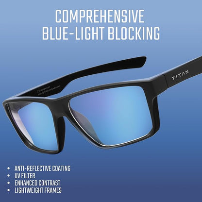 Titan Gaming Glasses, Anti Blue Light Glasses Men, UV400 Protection Blue Light Blocking Glasses for Computer Eye Strain