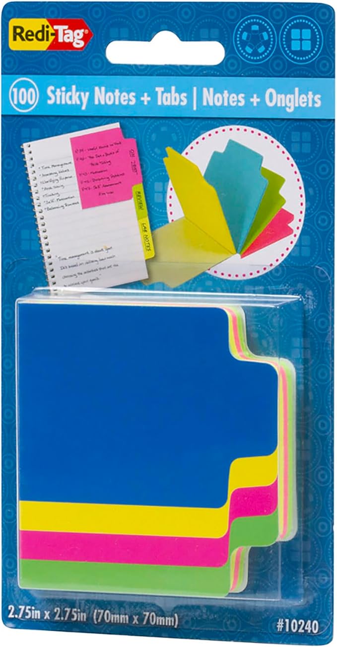 Redi-Tag Mini Neon Divider Notepad, 100 Tabbed Sticky Notes, 4 Neon Colors, 2.75 Inch Square, 1 Pack (10240)