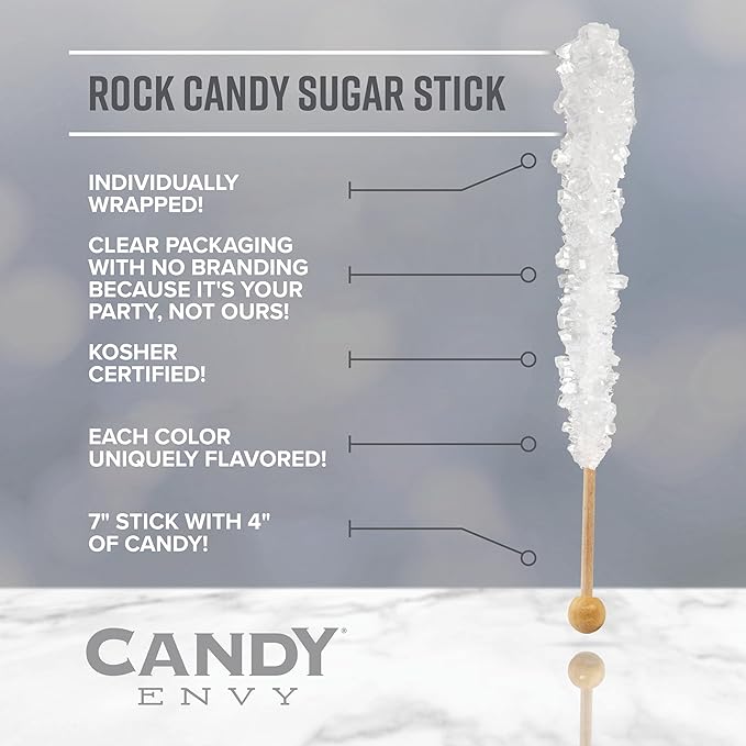 Candy Envy - Iridescent Lavender Rock Candy Sugar Sticks - Tutti Frutti Flavored - 24 Individually Wrapped Party Favors