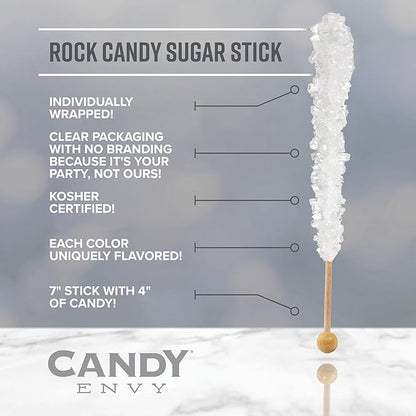 Candy Envy - Iridescent Lavender Rock Candy Sugar Sticks - Tutti Frutti Flavored - 24 Individually Wrapped Party Favors