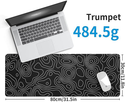 Black Topography Contour Gaming Mouse Pad Large Anime Topographic Map Mousepad Extended Mouse Pad Gaming Big Desk Pad Keyboard Pad with Stitched Edge Non-Slip Rubber Base