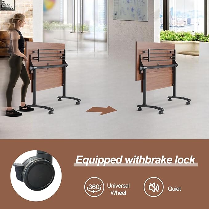 Conference Table, Foldable Conference Room Tables with Silent Wheels, Folding Modular Seminar Meeting Tables, Modern Rectangle Training Table for Office, Boardroom (4, Walnut, 47.2)