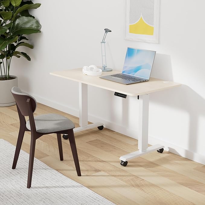 Electric Standing Desk 48 x 24 Inches Adjustable Height Sit Stand Up Desk for Home Office Computer Workstation Memory Preset with Wheels, Oak