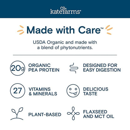 KATE FARMS Organic 1.4 High Calorie Nutrition Shake, Chocolate, 20g Protein, 27 Vitamins and Minerals, Meal Replacement, 11 oz (12 Pack)