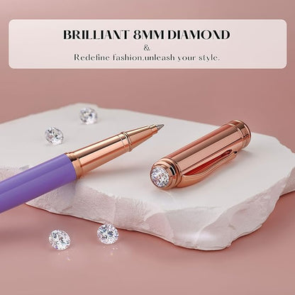 Stylish Purple Pen, With 8mm Brilliant diamond,Attractive Real Rose Gold Finish, Luxury Bling Rollerball Pen Bling,Girly Pens,Schmidt Black Refill,Fancy,Elegant Nice Pens Gifts for Women