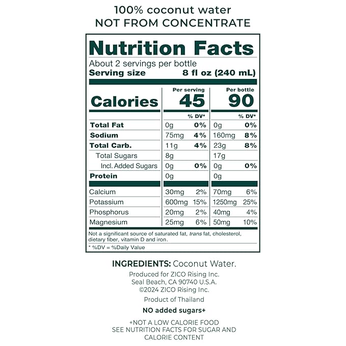 Zico 100% Coconut Water, NO added Sugar, Refreshingly Delicious, Hydration with Electrolytes, 16.9 Fl Oz (Pack of 12)